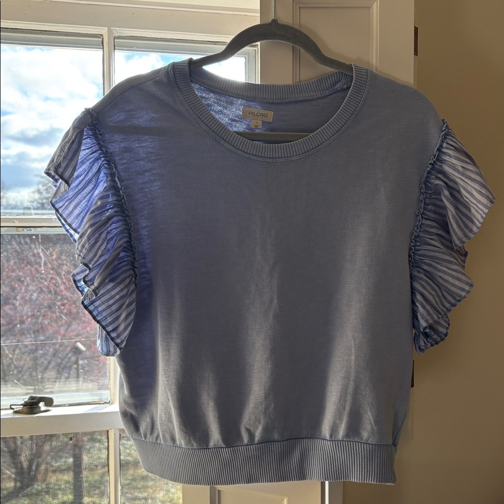 Blue Ruffle Sleeve Top - Picture 6 of 8